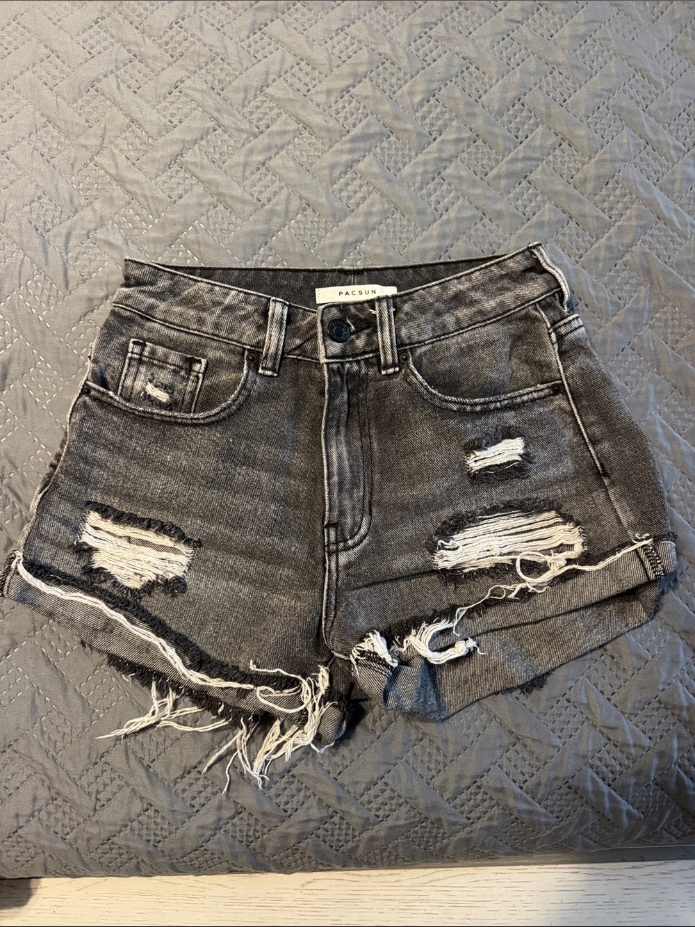 PacSun Black Gray Washed Distressed Denim Shorts